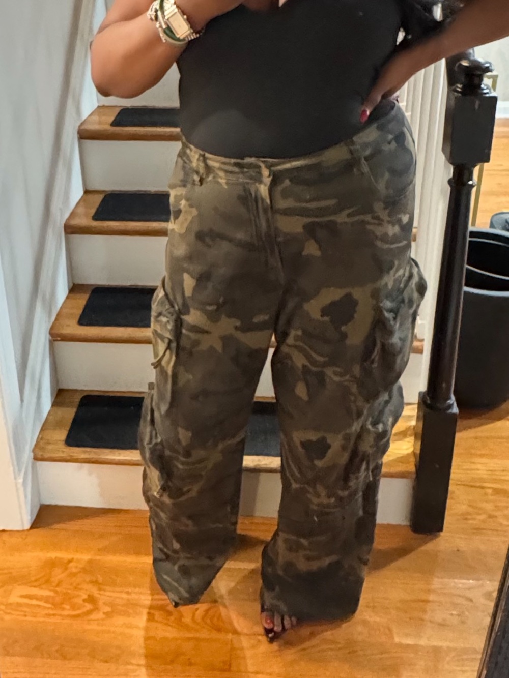 Camouflage Cargo Wide-Leg Pants - Olive Camo